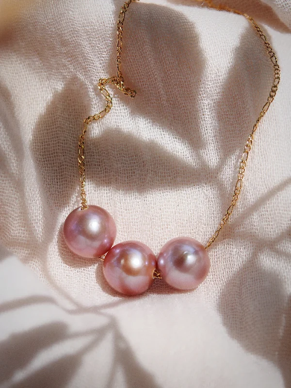 women gold bar necklaces -Triple Floating Pink Pearl Necklace - Lokalani