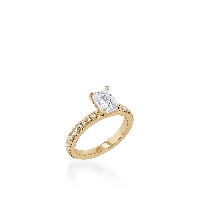 women heirloom engagement rings -Essence Emerald Cut Yellow Gold Engagement Ring