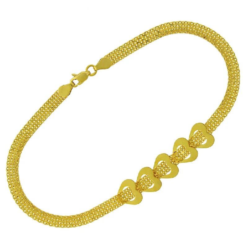 women pearl bangles -14k Yellow Gold Womens Fancy Open Heart Spiga Link Bracelet Chain 7.5"