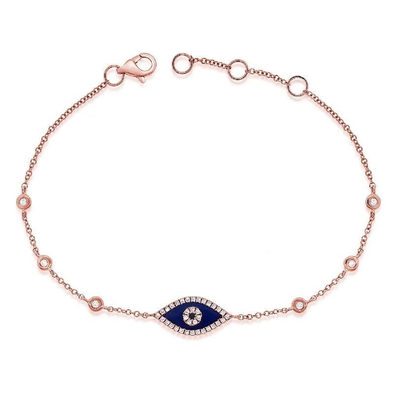 women beaded bracelets -Joelle Evil Eye Bracelet Lapis & Diamond 14K Rose Gold - Stackable Bracelet