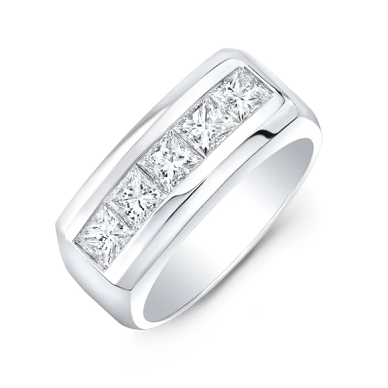 women engagement rings -2.50 Ctw Men's Diamond Ring Princess Cut 5 Stone F Color VS1 GIA Certified