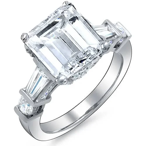 women engagement rings with diamonds -6 Ct Emerald Cut Engagement Ring Hidden Halo with Baguettes F Color VS1 GIA Certified