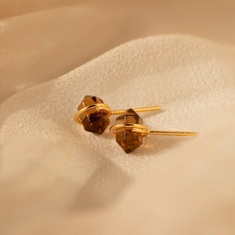 women elegant stud earrings -Herkimer Smoky Quartz Studs