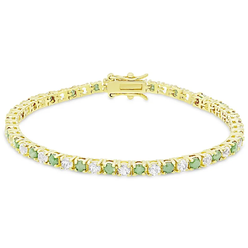 women layered bangles -Dolce Giavonna Gold Over Sterling Silver Ruby and White Topaz Tennis Bracelet