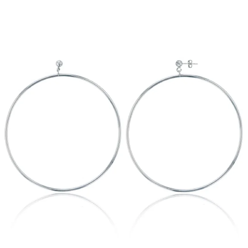 women luxury diamond earrings -Sterling Silver 98MM Hoop Earrings