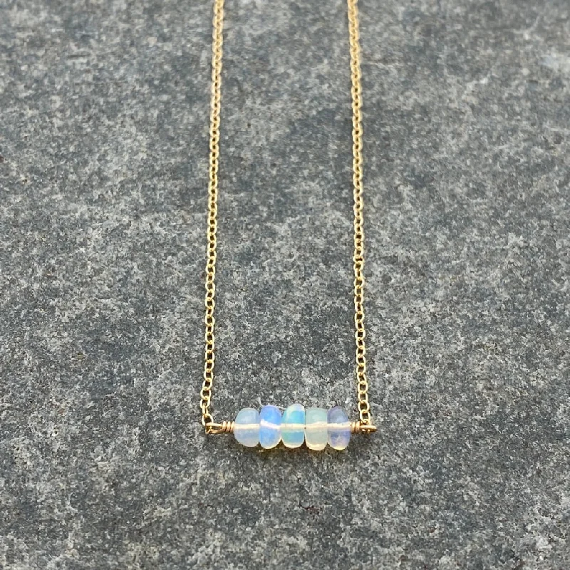 women layered gold necklaces -October Birthstone OPAL - Twig Necklace