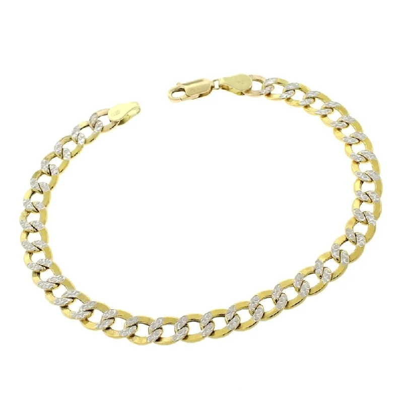 women customized bangles -14k Yellow Gold 6.5mm Hollow Cuban Curb Link Diamond Cut Two-Tone Pave Bracelet Chain 8", 8.5", 9"