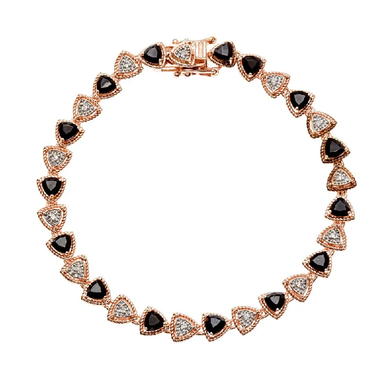 women trendy bangles -18k Rose Gold over Silver Black Spinel and White Zircon Tennis Bracelet