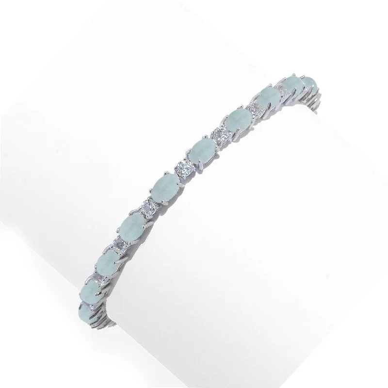 women gemstone bangles -925 Sterling Silver Milky Aquamarine and White Topaz Bracelet