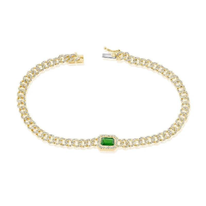 women pearl bangles -Joelle Emerald & Diamond Tennis Bracelet 14K Yellow Gold 7 inches