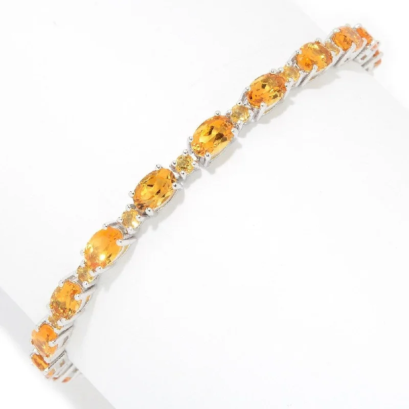 women charm bangle bracelets -Sterling Silver 7.25" Oval & Round Madeura Citrine and Citrine Line Bracelet