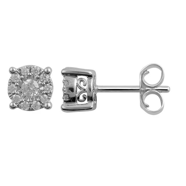 women drop earrings for women -1/3 CTW Diamond Cluster Stud Earrings in 10KT White Gold