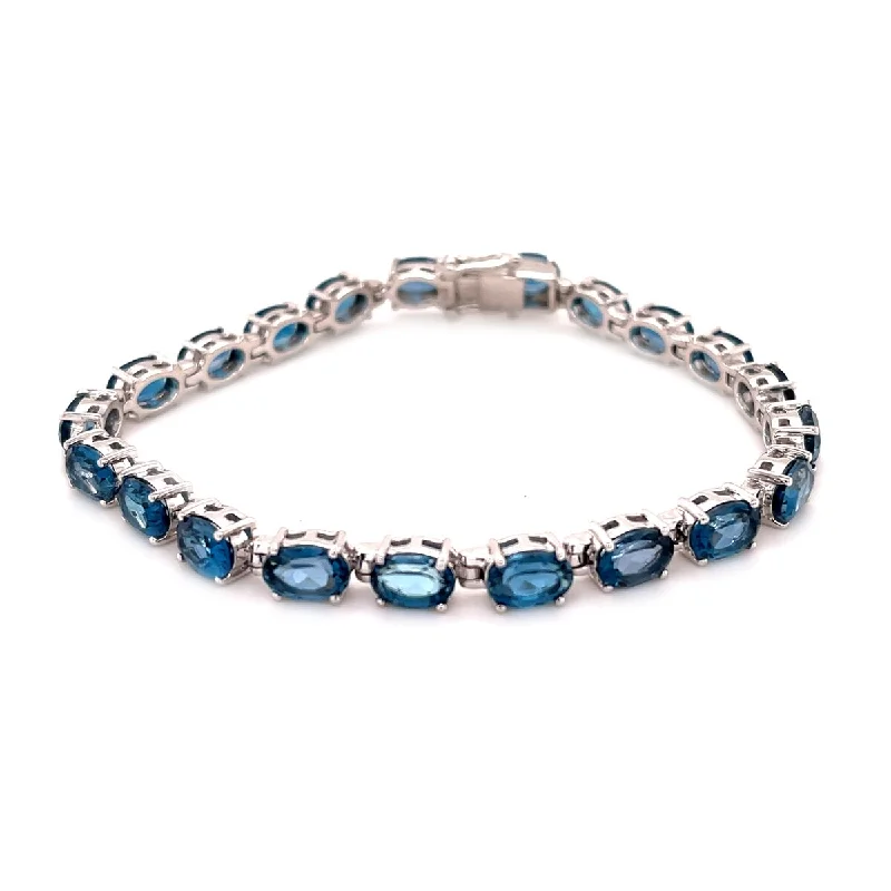 women adjustable bracelets -925 Sterling Silver London Blue Topaz Gemstone Tennis Bracelet