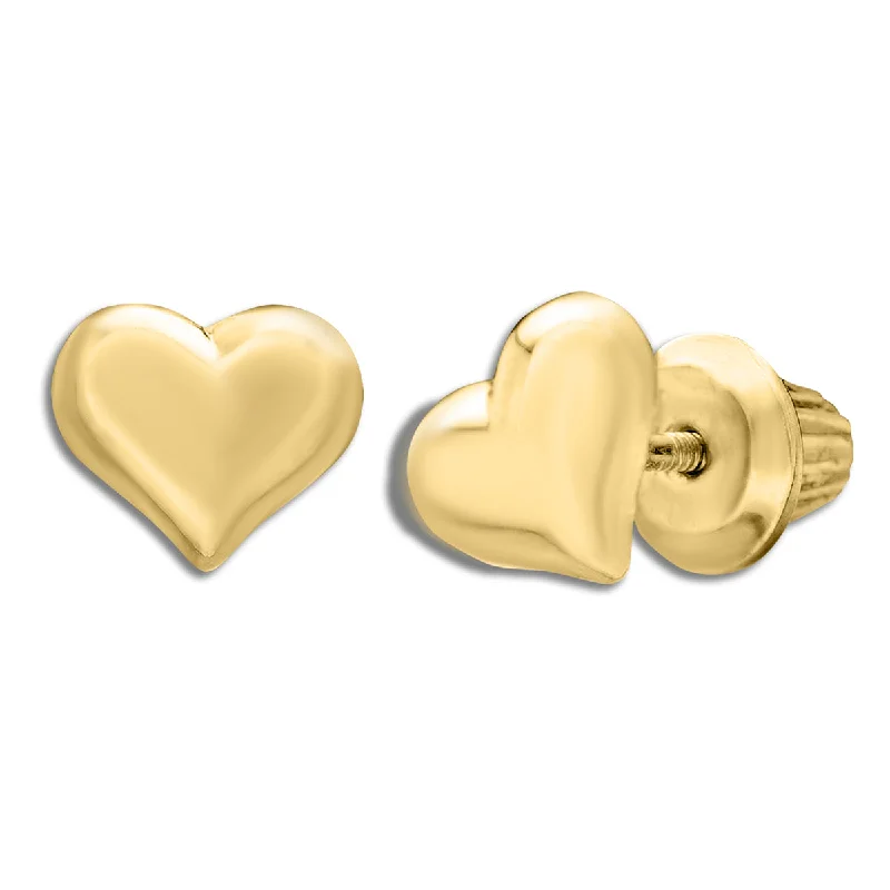 women bridal earrings -Kiddie Kraft 14KT Yellow Gold Childrens Heart Stud Earrings