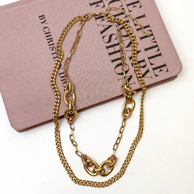 women short necklaces -Easy to Style Multi Strand Chain Necklace in Gold Tone