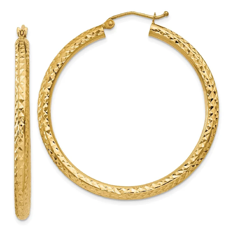 women large hoop earrings -14KT Yellow Gold 40X3MM Diamond-cut Hoop Earrings