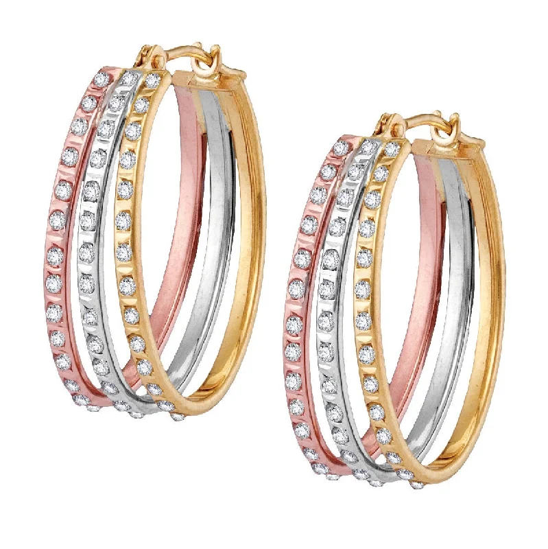 women large hoop earrings -Diamond Fascination 14KT Gold Tri-Color 17X22MM Diamond Accent Hoop Earrings