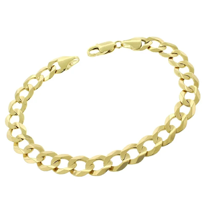 women pearl bracelets -14K Yellow Gold 9.5MM Solid Cuban Curb Link Diamond-Cut Pave Bracelet 8.5", Gold Bracelet for Men & Women, 100% Real 14K Gold