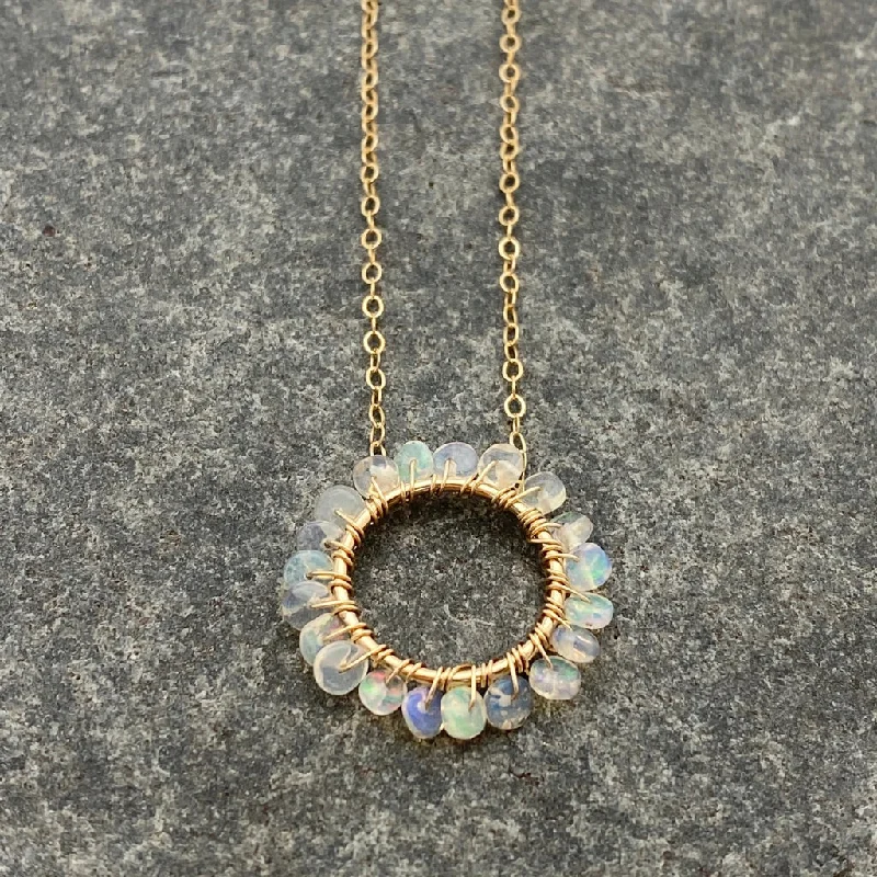 women opal necklaces -October Birthstone OPAL - Circle Necklace