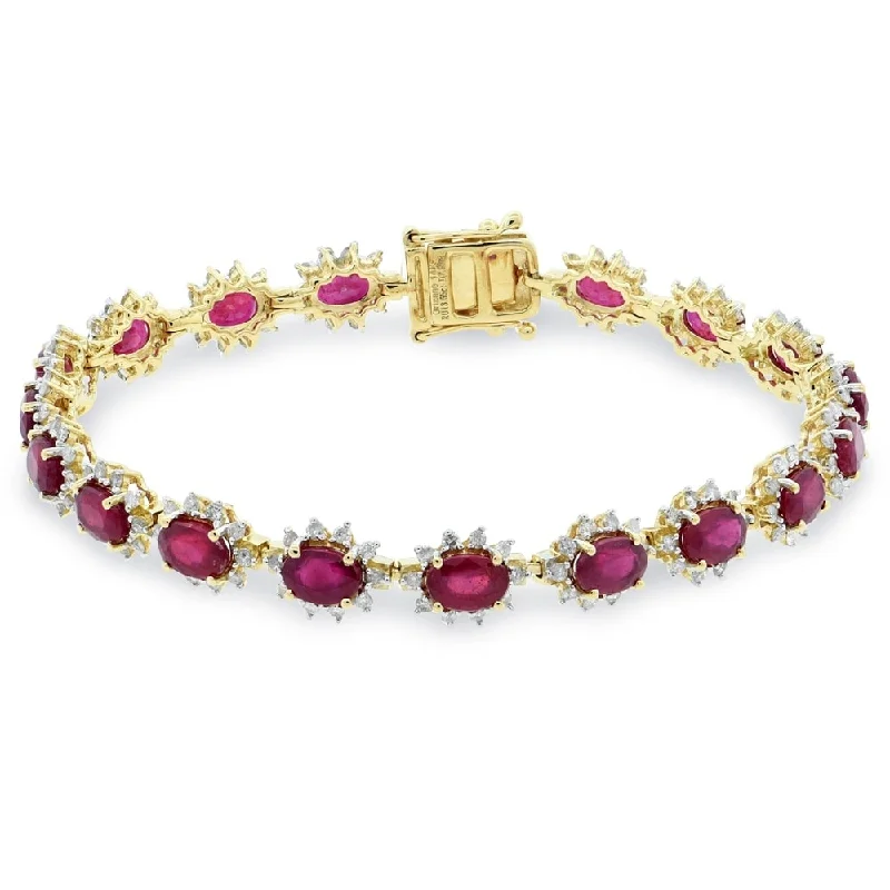 women sleek bracelets -Auriya 14k Gold 13 5/8 Ruby and 2ct TDW Diamond Bracelet - Red