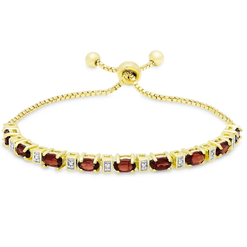 women chain bracelets -Dolce Giavonna Gold Overlay Garnet and Diamond Accent Adjustable Slider Bracelet