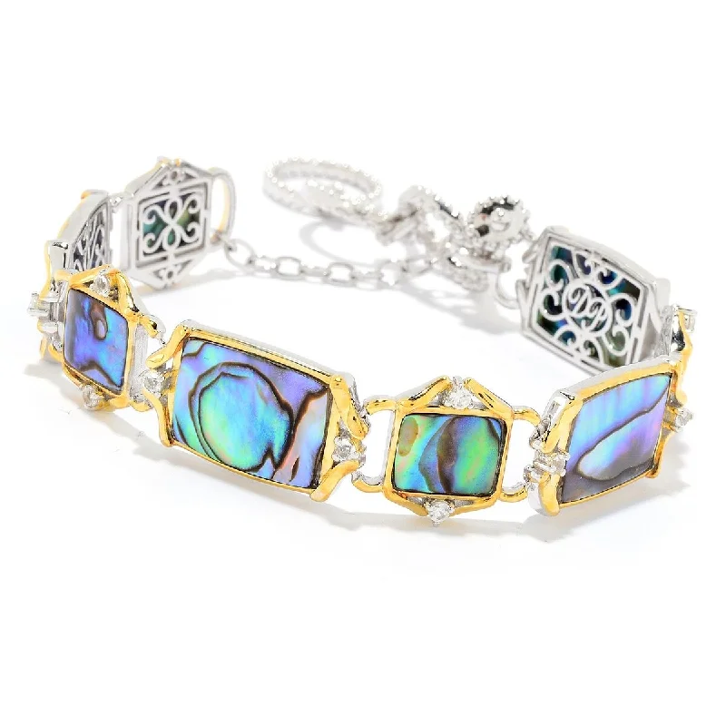 women leather bracelets -Dallas Prince Designs Sterling Silver Abalone & Zircon Adjustable Toggle Bracelet