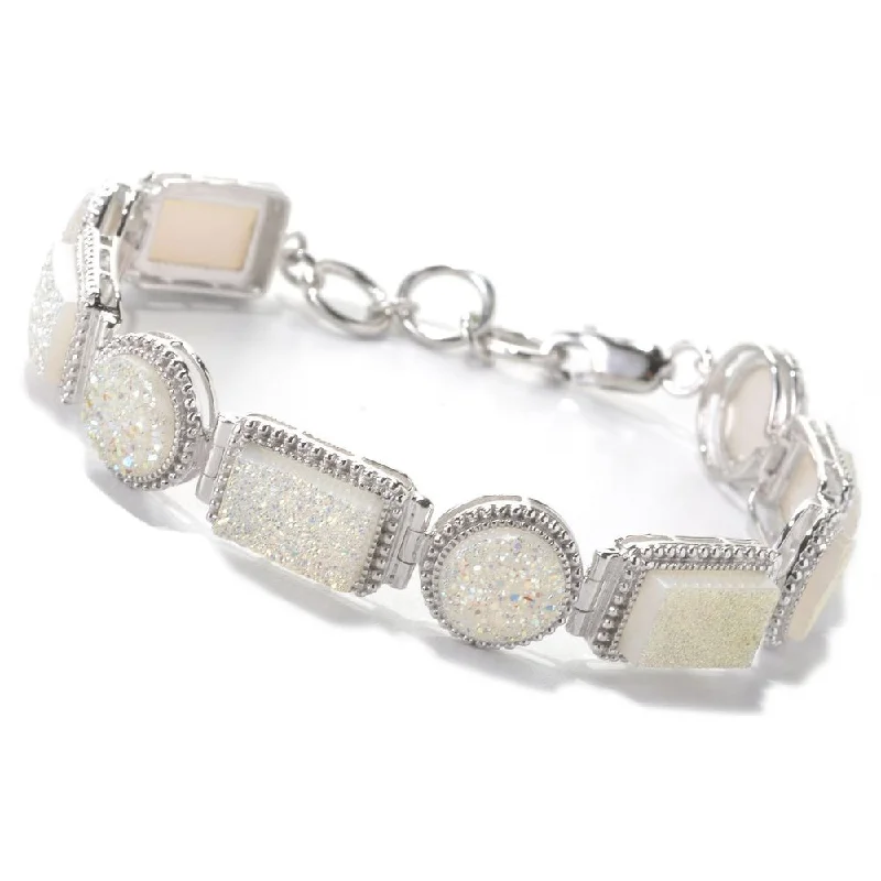 women personalized bracelets -Sterling Silver 8" Rectangular & Round Drusy Link Bracelet