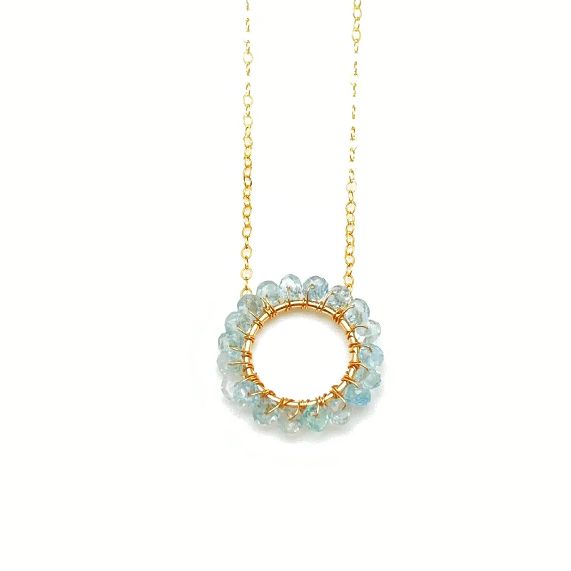 women double-layer necklaces -March Birthstone - Circle Necklace