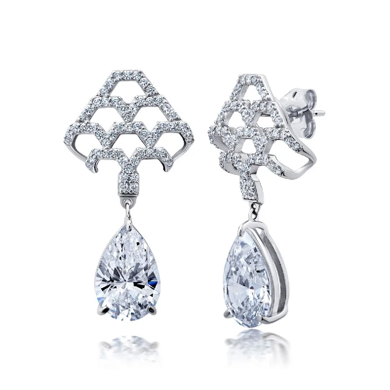 women trendy stud earrings -Crislu Platinum Plated Fashion Drop Earrings