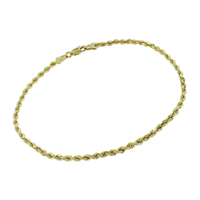 women stackable bangles -14k Yellow Gold 2.5mm Hollow Rope Diamond-Cut Link Twisted Bracelet Chain 8"