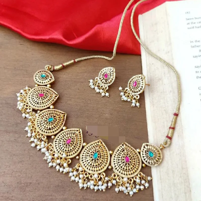 women turquoise necklaces -Pooja Bangles Gold Plated Necklace Set