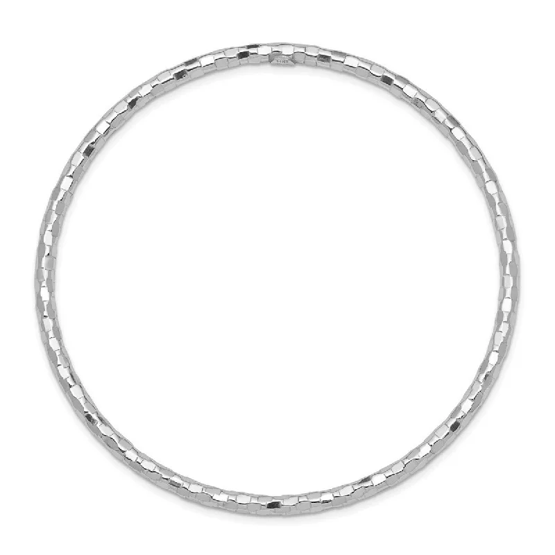 women elegant bangles -Curata 14k White Gold 8" Textured Slip-on Stackable Bangle Bracelet