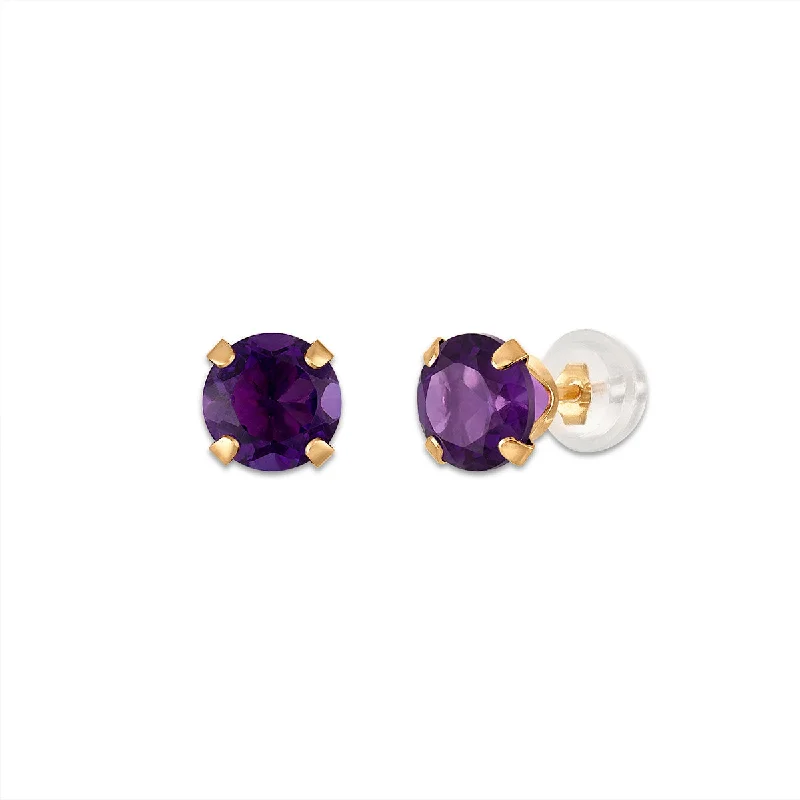 women long earrings -Amethyst Birthstone Stud Earrings in 10KT Gold