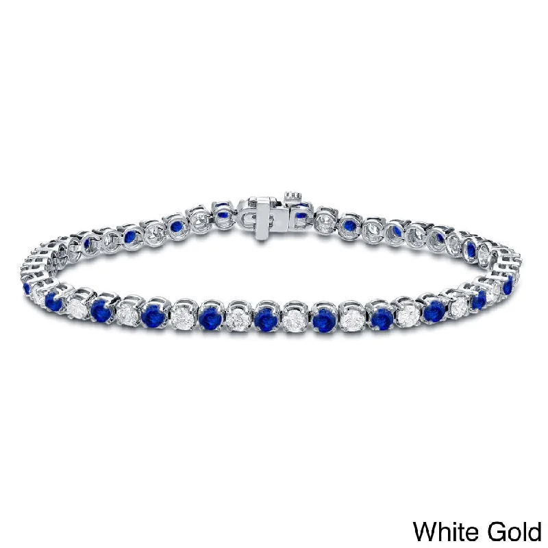 women friendship bracelets -Auriya 5ct Blue Sapphire and 5cttw Diamond Tennis Bracelet 14k Gold