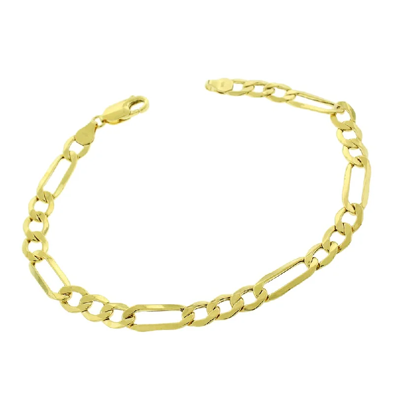 women cuff bangles -10k Yellow Gold 6.5mm Hollow Figaro Link Bracelet Chain 8.5", 9"