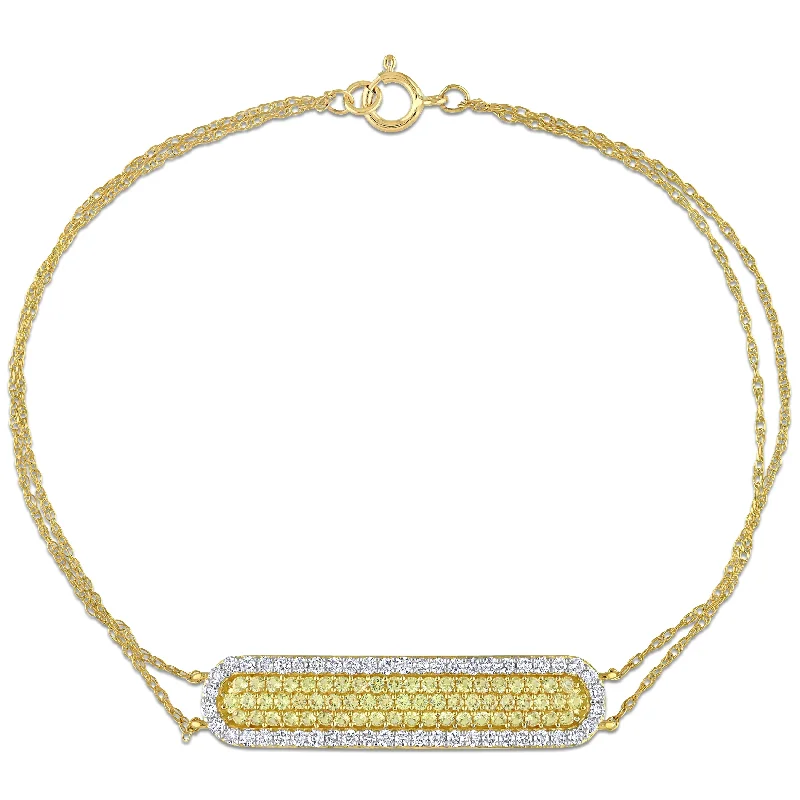 women chic bracelets -Miadora Yellow Sapphire & 1/2ct TDW Diamond Clustered Halo Bar Bracelet in 10k Yellow Gold