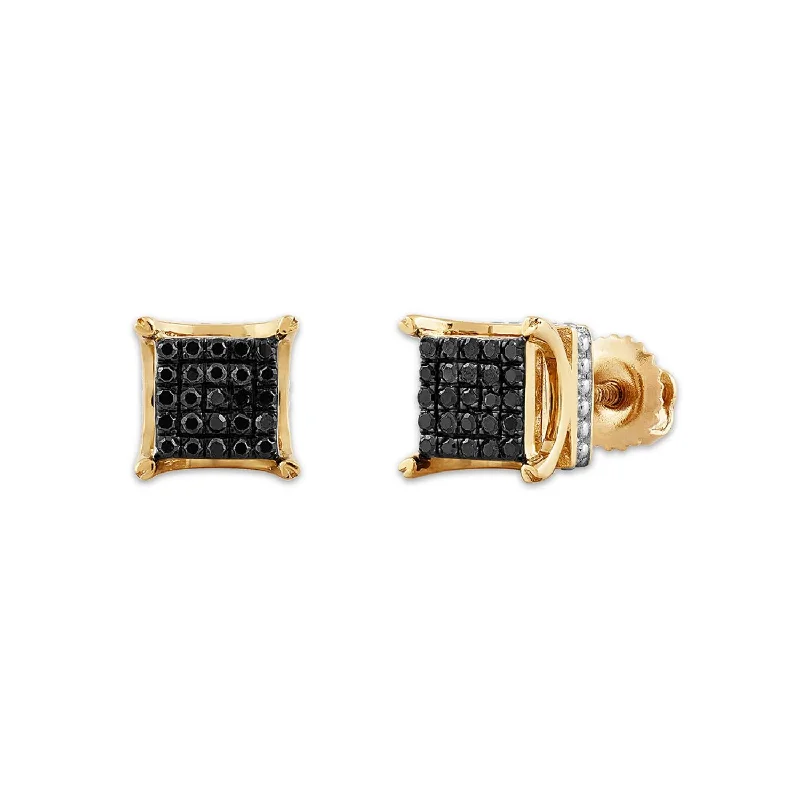 women eco-conscious earrings -Titan by Adrian Gonzalez 10KT Yellow Gold 1/6 CTW Black Diamond Square Cluster Earrings