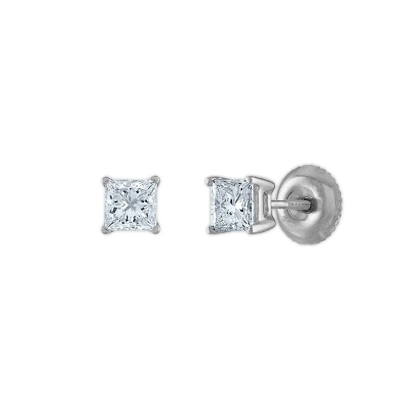 women clip-on earrings -Signature Certificate EcoLove 3/4 CTW Princess Cut Lab Grown Diamond Solitaire Stud Earrings in 14KT White Gold