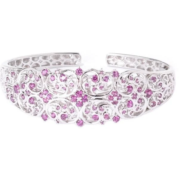 women chain bracelets -Sterling Silver Rhodolite Filigree Cuff Bracelet