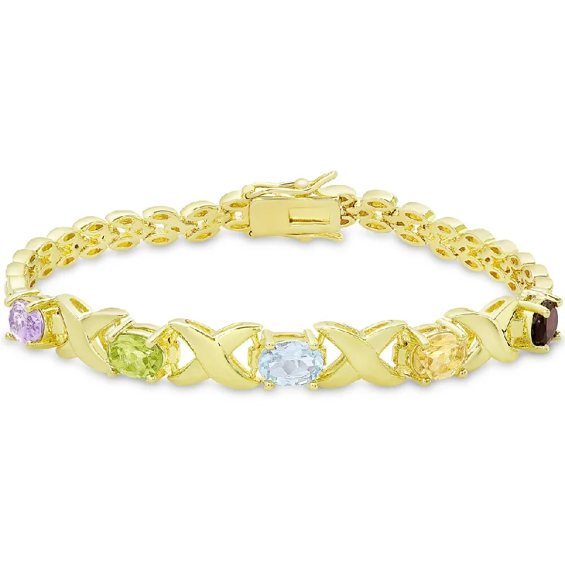 women silver plated bracelets -Dolce Giavonna Gold Overlay Multi Gemstone 'XO' Bracelet