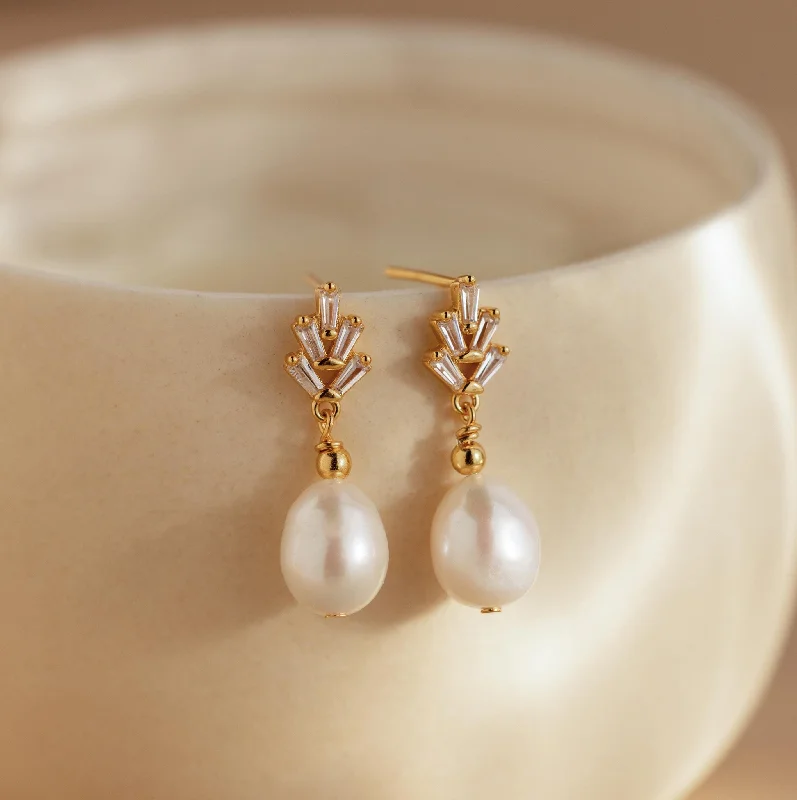 women adjustable earrings -Pearl Diamond Drop Earrings