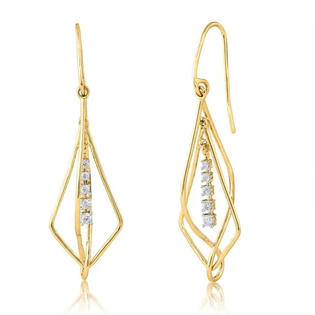 women silver hoop earrings -1/7 CTW Diamond Drop & Dangle Earrings in 10KT Yellow Gold