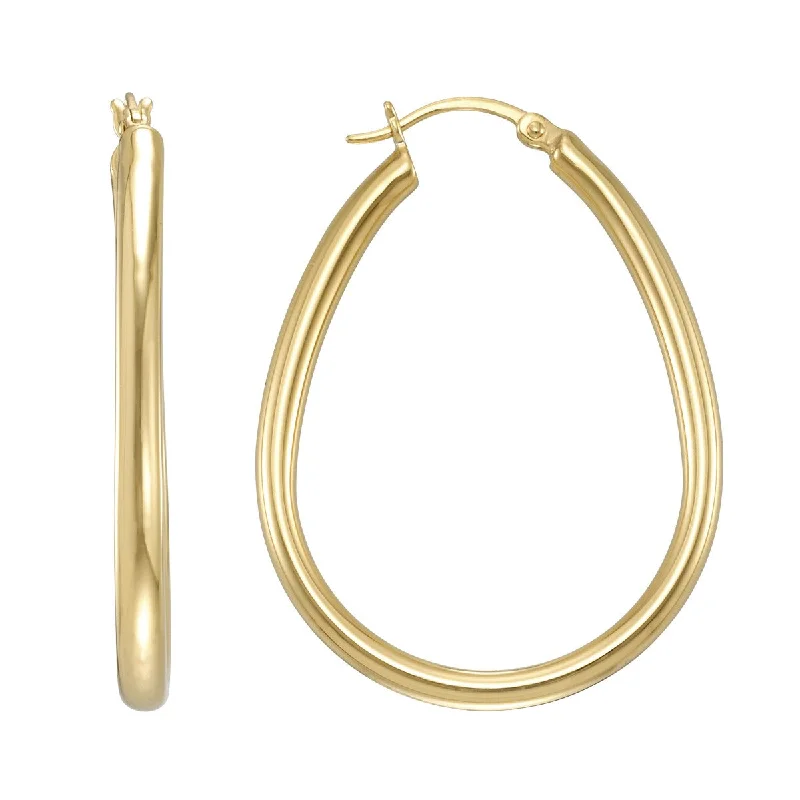 women fashion statement earrings -Simone I Smith Collection 18KT Yellow Gold Plated Sterling Silver 38X3MM Pear Shaped Hoop Earrings