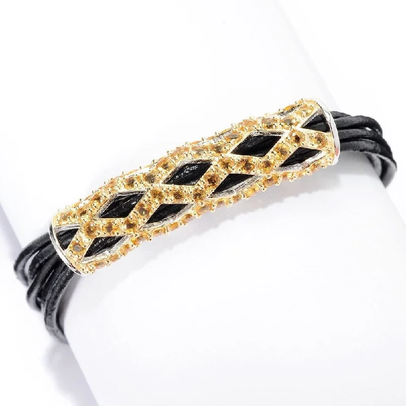 women silver bangles -Citrine Six-Strand Leather Cord Bracelet