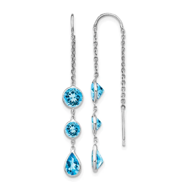 women personalized earrings -Swiss Blue Topaz Drop & Dangle Earrings in 14KT White Gold