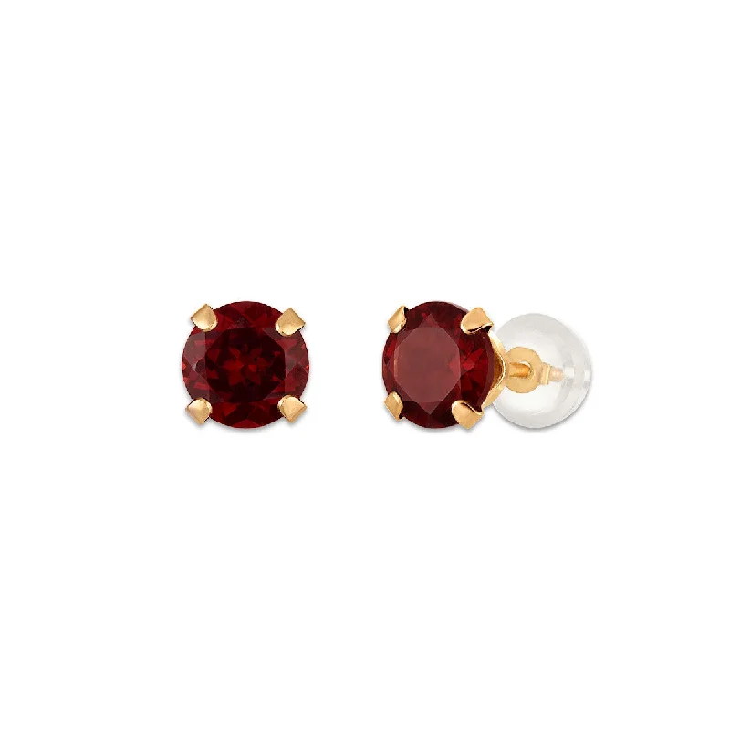 women trendy gold earrings -Garnet Birthstone Stud Earrings in 10KT Gold