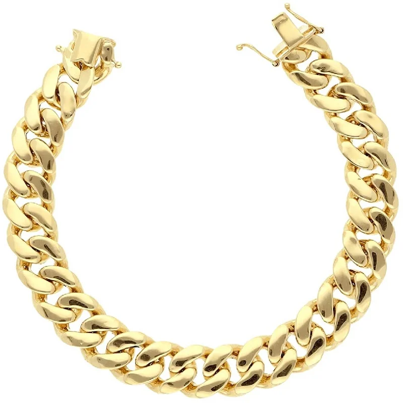 women boho bracelets -10K Yellow Gold 11MM Hollow Miami Cuban Curb Link Bracelet Chain 9", Gold Bracelet for Men & Women, 100% Real 10K Gold