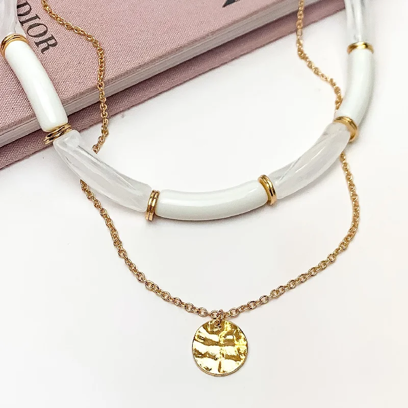 women luxury gold necklaces -Perfect Paradise Tube Necklace With Second Gold Tone Chain Necklace in White