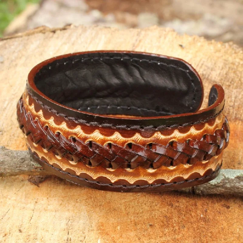 women adjustable bangles -Handmade Men's Leather 'Desert Warrior' Bracelet (Thailand)