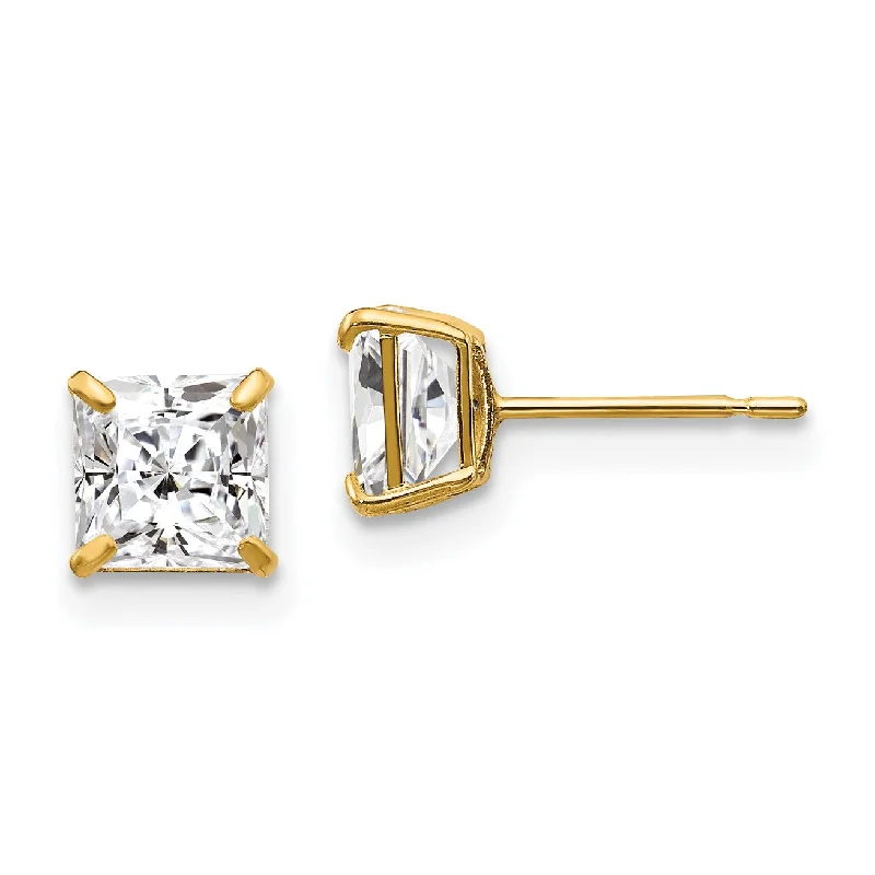 women custom earrings -14KT Yellow Gold 5MM Square Cubic Zirconia Stud Earrings